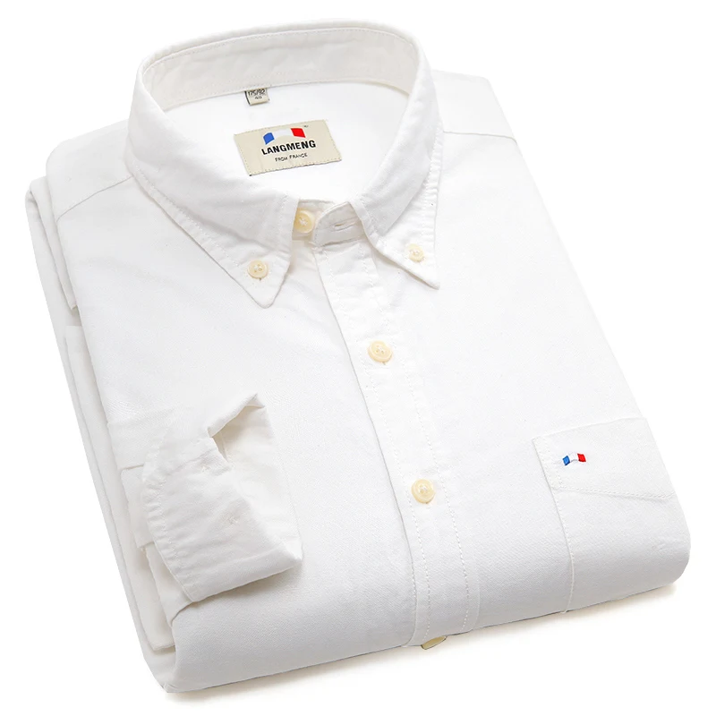 Langmeng размера плюс, брендовая хлопковая Однотонная рубашка, мужские весенние повседневные рубашки, оксфордская рубашка, camisa masculina, белая, Черная - Цвет: L3C0628