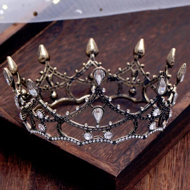 

Vintage Baroque Black Rhinestone Crystal Tiaras Crown Bride Diadem Jewelry Wedding Bridal Hair Accessories Pageant For Women SL