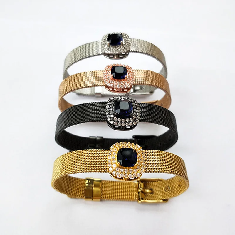 

5Pcs Fashion Jewelry Watch Belt Bracelet,Micro Pave CZ navy zircon square Shape Spacers Charm Adjustable Bangle BG242