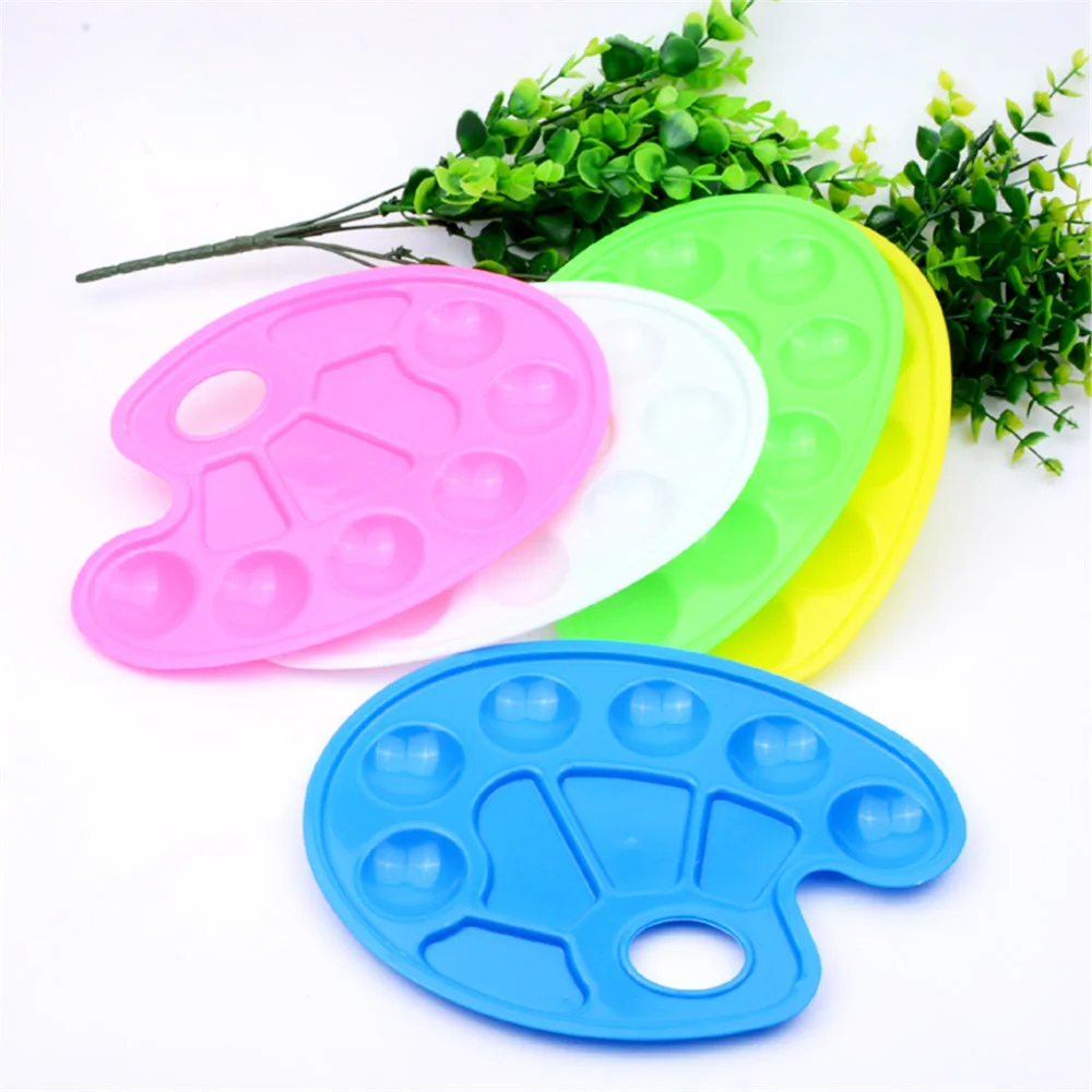 

1pc Candy Color Plastic Drawing Tray 10 Wells Design with Thumb Hole Paint Palette Oil Watercolour Painting Tool Stationery