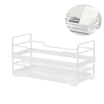 

Countertop Drain Rack Multifunction Storage Shelf Kitchen Organizer for Sponge Dishcloth Brush (White)
