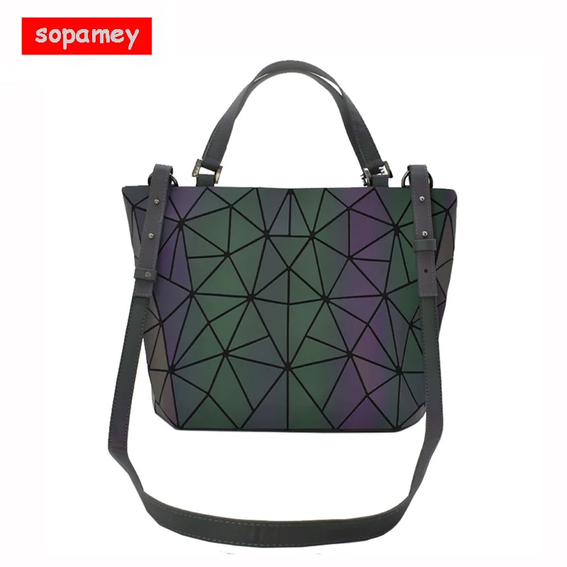 

2019 New Luminous Bag Women Geometry Diamond Tote Folding Shoulder Bags Laser Plain Folding Handbags Hologram Female Purse Bolso