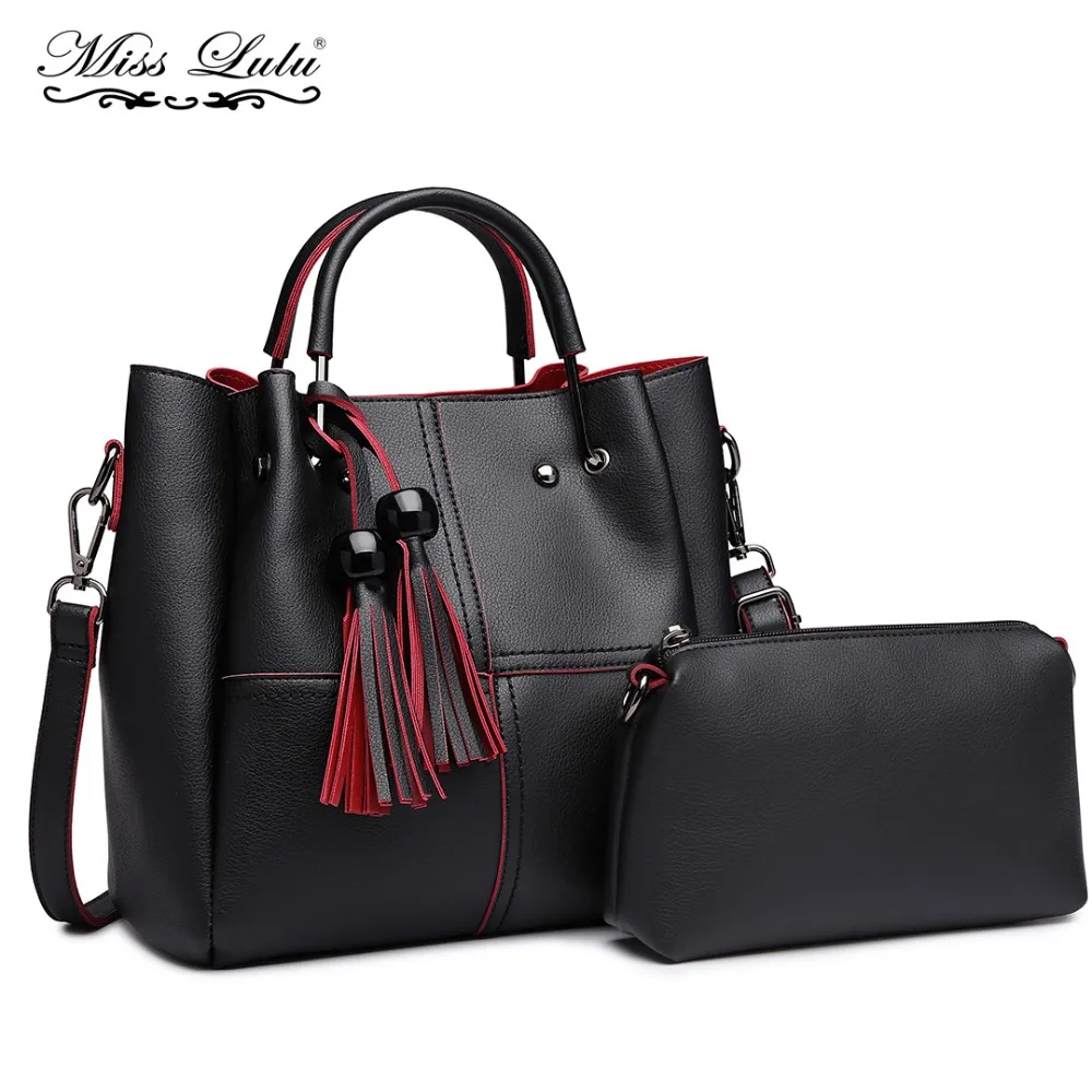 

Miss Lulu 2 Pieces Women Leather Handbags Top-handle Bags Cross Body Messenger Shoulder Bags Fashion Tote 1 Money Pouch LG1844