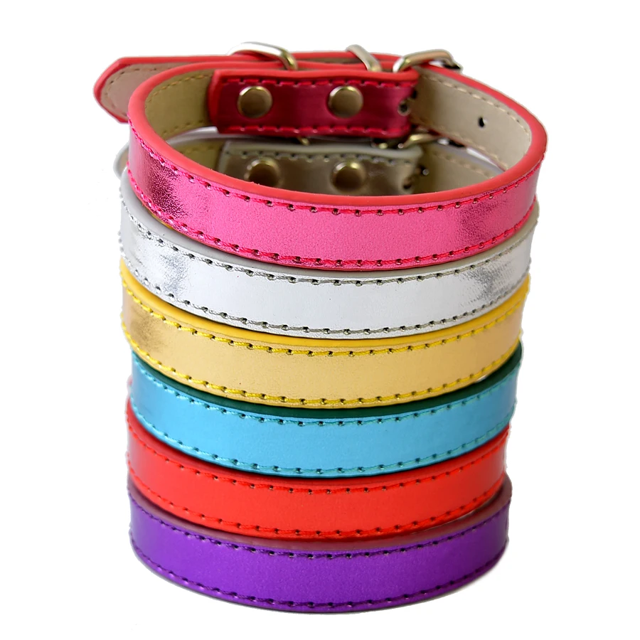 6Colors Big Sale Pu Leather Dog Collars For Small Dogs Adjustable Buckle Pet Puppy Dog Cat ...