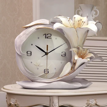 

Modern Minimalist Embossed Lilium Brownii Desktop Clock Art Figurines Lilium Casa Blanca Home Decorative R1553