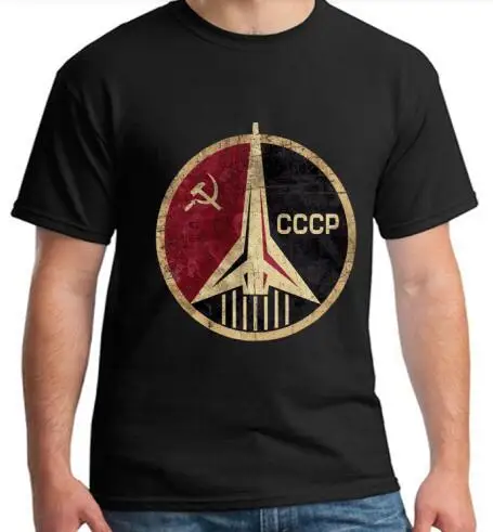 Новинка, винтажная русская футболка, CCCP, Yuri Gagarin, мужская группа, команда советских Ретро тройников, Sputnik, программа исследования космоса, футболка - Цвет: black tshirt