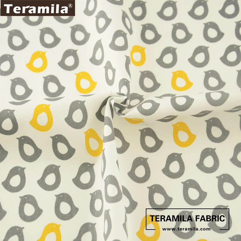 Ткань Teramila из 100% хлопка текстиль с принтом желтых и серых мультяшных птиц