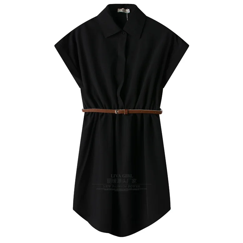 LIVA Summer T shirt Dress Women Fashion A-line Mini Slim Dress Plus Szie Lady Short Sleeve Casual Chiffon Dress with Belt 