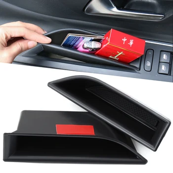

RIMIDI 2PCS Plastic Black Interior Front Door Storage Box For Peugeot 3008 GT 2017 2018 Accessories