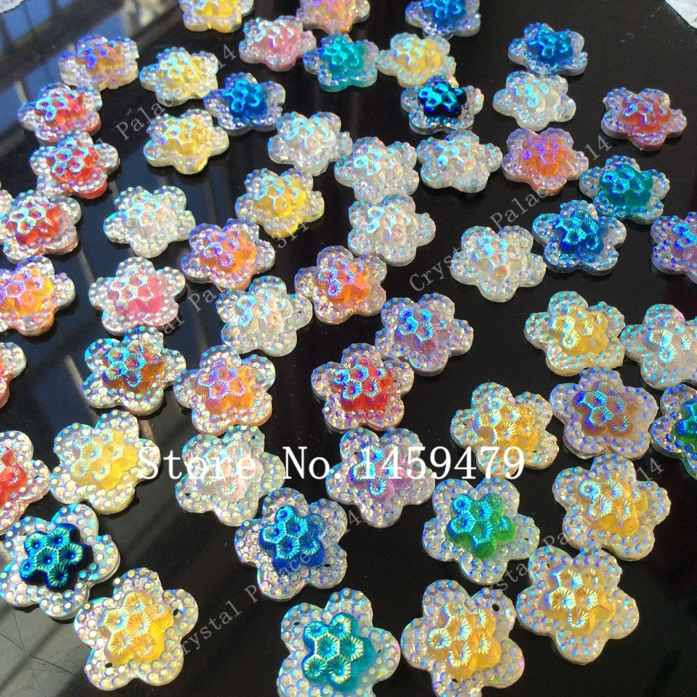 15pcs/30pcs Shiny Mixed Color AB 16mm Resin Tow-tone plum blossom Shape Sewing DIY Wedding Dress Garment Bag Jewelry Accessory | Дом и сад