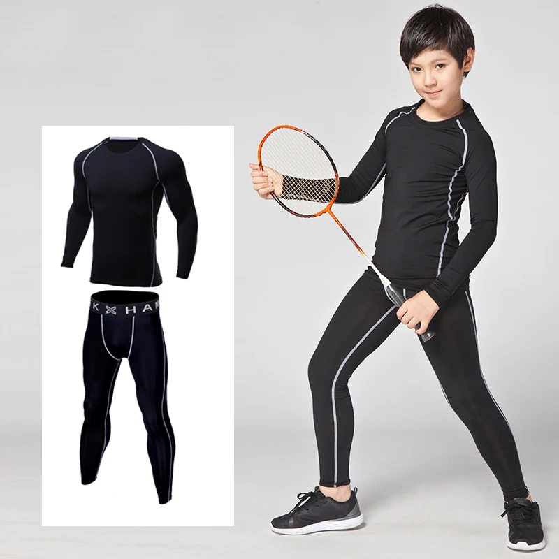 Kids boys sport training suit compression sets workout clothes elastic