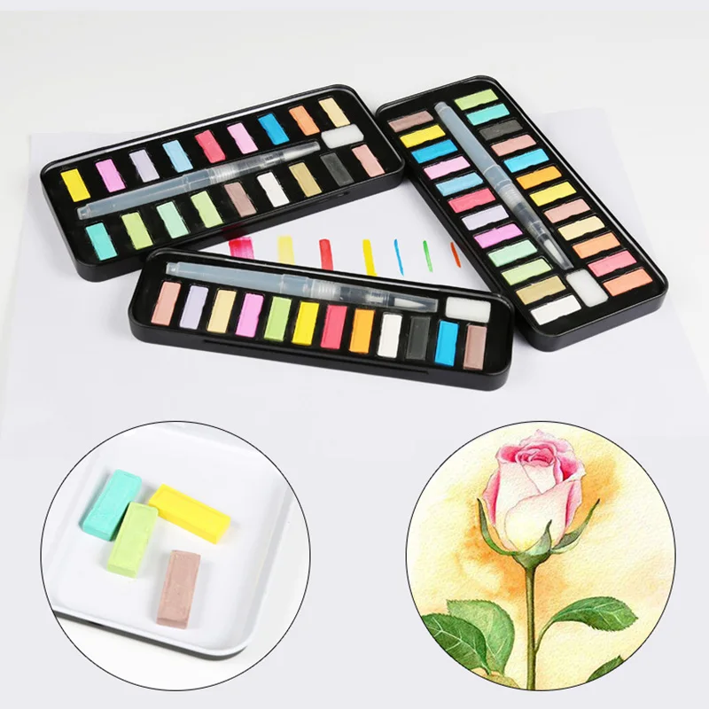 

12/18/24 Colors Solid Watercolor Pigment With Paintbrush Bright Color Portable Water Color For Drawing Art Supplies Painting Set