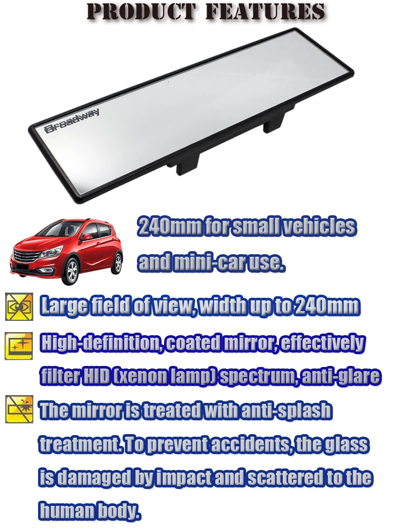 Interior do Carro Acessórios de Automóveis Espelho de Vidro Espelho Clipe Retrovisor Covex 240mm Grande Angular Segurança Condução Universal no 4 clipe no espelho retrovisor covex 240mm grande