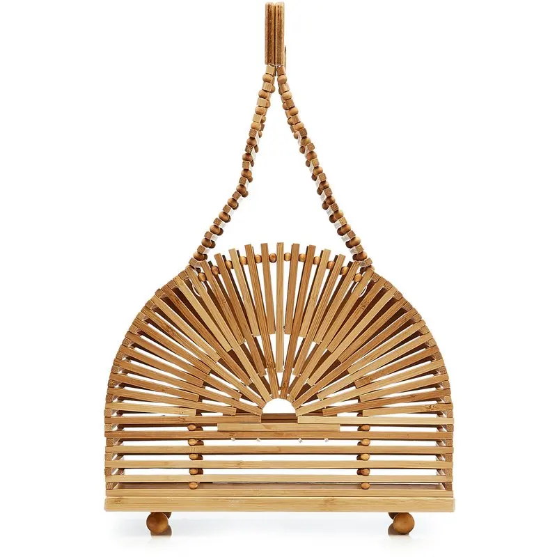 

Cone Bamboo Bags Color mixing Lady Women Holiday Beach Bags Brand Design Sector Basket Bags Chic Purses Handbags Rattan Wood Bag