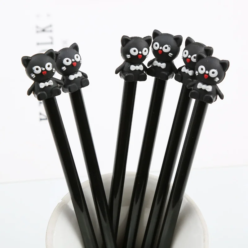 

48 pcs/lot Black Cat Gel Pen Cute 0.5 mm Animal black ink Signature pens for writing office school supplies stationery gift