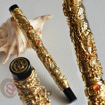 

JINHAO GOLDEN TWO DRAGON PLAY PEARL 18KGP FINE NIB FOUNTAIN PEN CRYSTAL