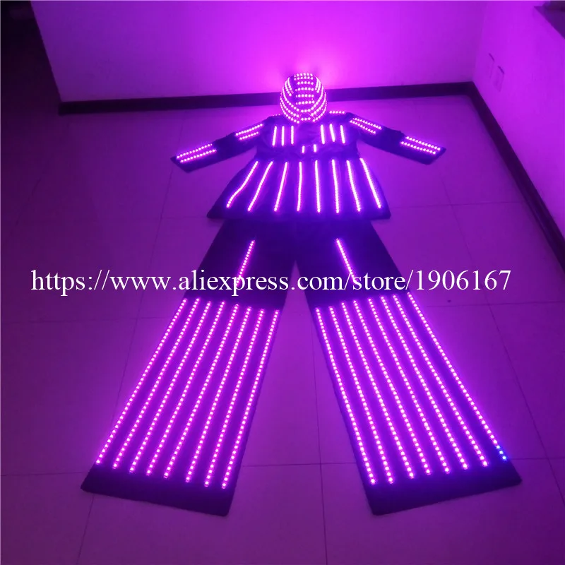 

LED Luminous Stilt Women Robot Costume With LED Helmet Growing LED Light Kryoman Robot Suit Stilt Clothes Event Party Supplies