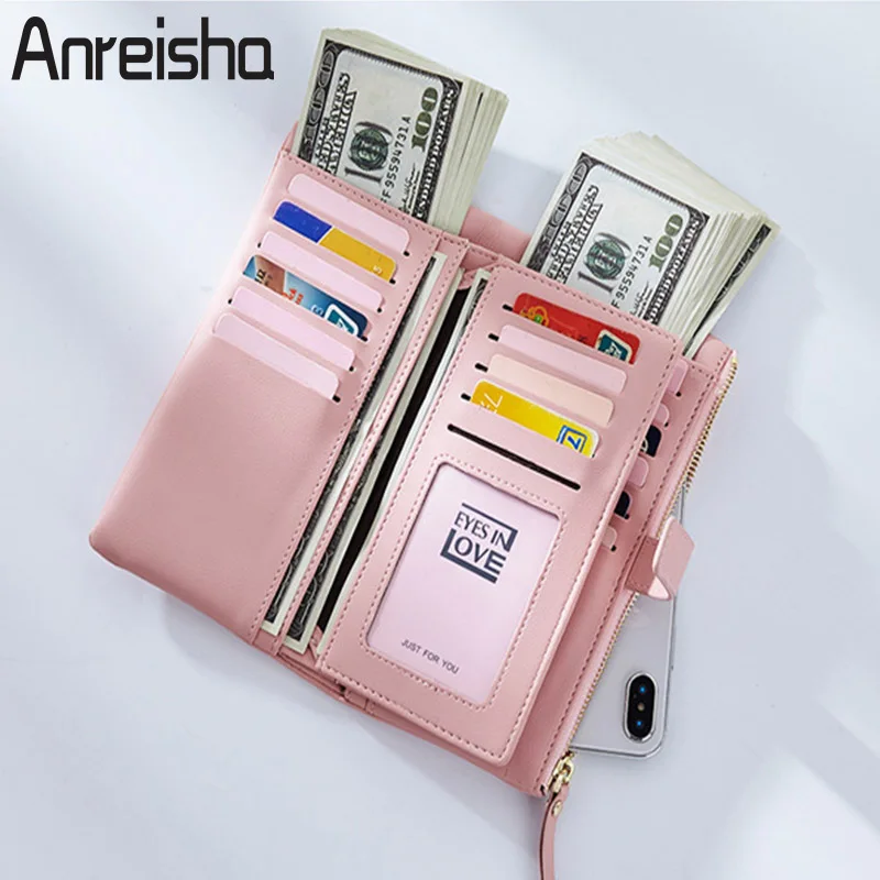 

Anreisha High Quality PU Leather Wallet For Women Female New Design Clutch Phone Bags Fashion Solid Zipper Coin Card Holder Bag