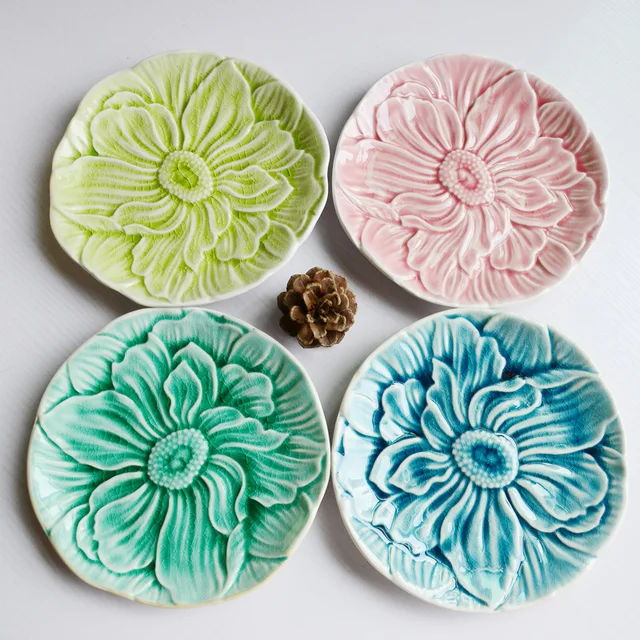 Buy 16.5 cm colorful ceramic crackle glaze plate Lotus