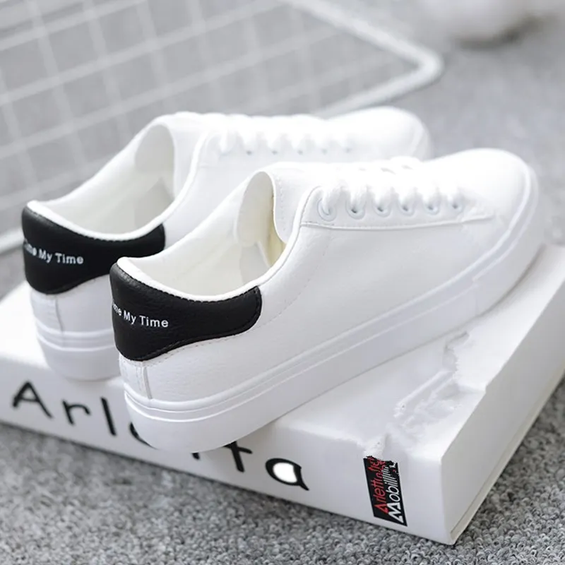 

HOT Women Sneakers 2019 Fashion Breathble Running Shoes Women Pu leather Platform Shoes Women Lace up Casual Sports Shoes White