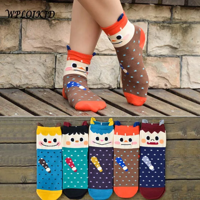 

[WPLOIKJD]Korean Style Colorful Women Socks Cotton Happy Funny Cartoon Females Socks Harajuku Candy Fashion Streetwear Sokken