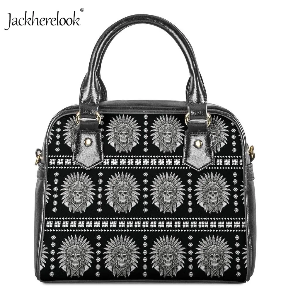 

Jackherelook Native American Indian Skull Pattern Handbag Women Leather Shoulder Bag Lady Crossbody Tote Clutch Messenger Bags