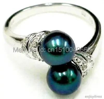 FREE SHIPPING &gt&gt&gtDouble Genuine Black Pearl White Crystal Ring Size: 6.7.8.9 | Украшения и аксессуары