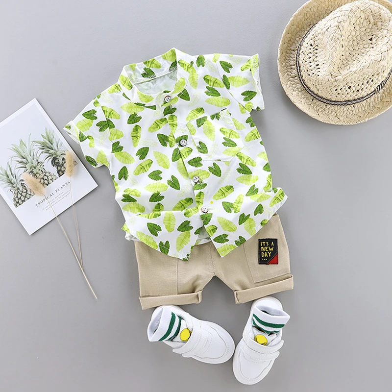 

Toddler Boy Short Sleeve Shirt Clothing Suit Summer Leaf Print Set Children Clothing For Baby Boys Suit For Kids Clothes