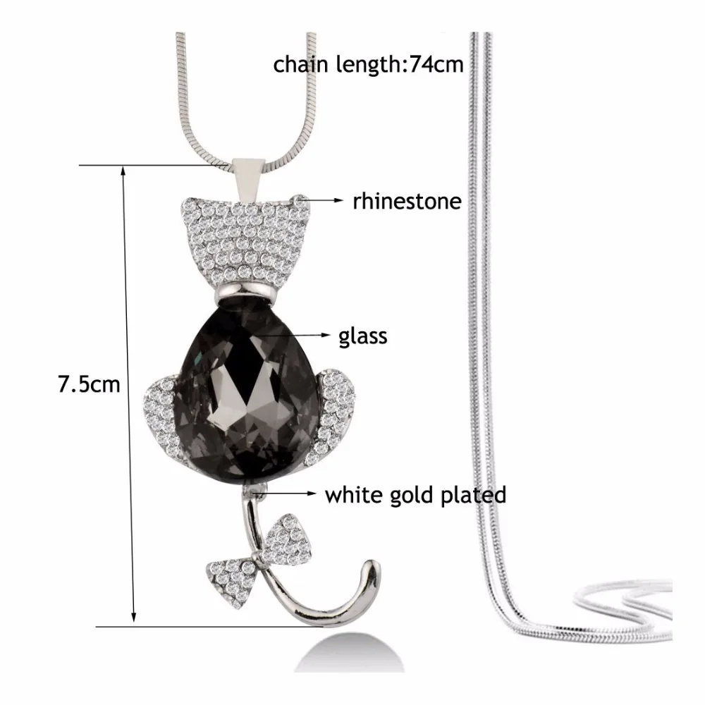 SINLEERY милое длинное ожерелье в виде кота из черного стекла для женщин, серебряная цепочка, ювелирные изделия в виде животных, бижутерия для женщин My416