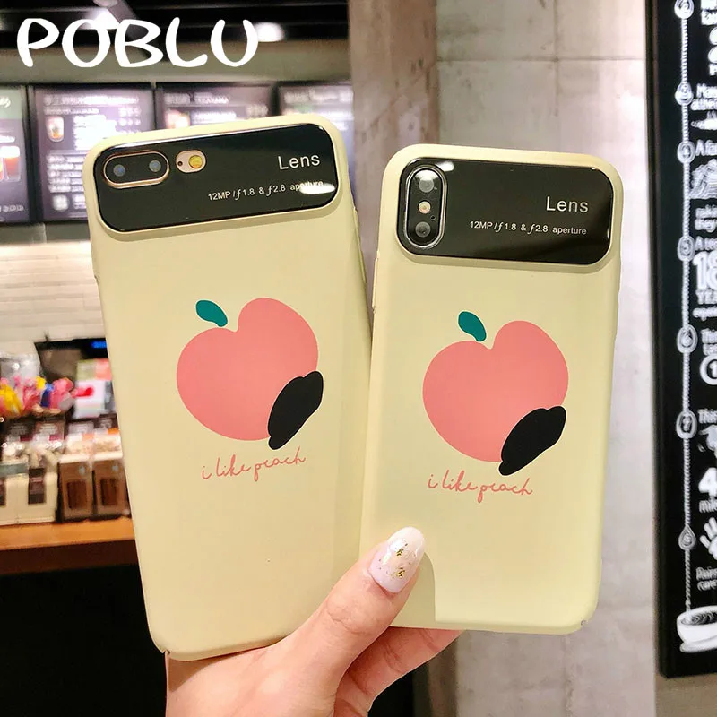 POBLU For iphone X Fashion Cartoon Fruit Orange Peach Phone Cover Cute Candy Color Mirror Hard PC Case Iphone 6s 7 8 Plus |