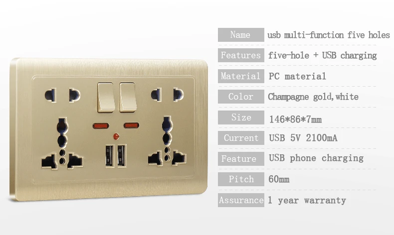 Настенная розетка KEKA, универсальная розетка, двойная розетка 146, с двойным USB, умный индукционный порт зарядки для мобильного телефона 5 в 2,1 А