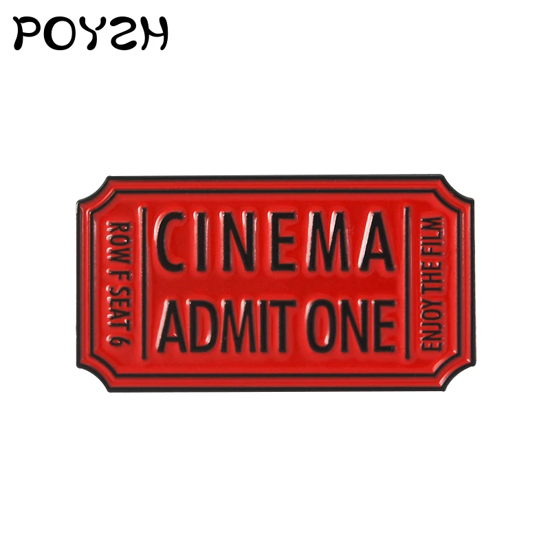 

" Red Rectangular Engraving Logo Brooches Cinema Admit one Enjoy The Film Movie Ticket Enamel Pins Button Badge Punk Jewelry Gif