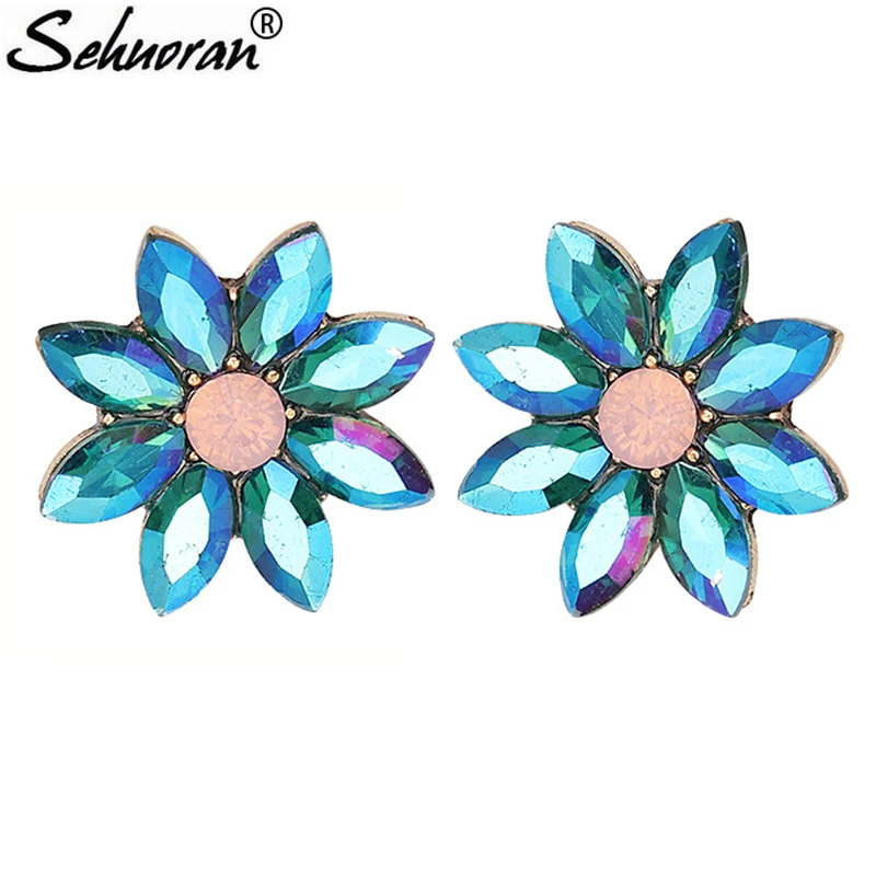 

Sehuoran Crystal Stud Earrings Fashion Luxury Stone Rhinestone Statement Ears Design Jewelry Big Gem Women Wedding Bridal
