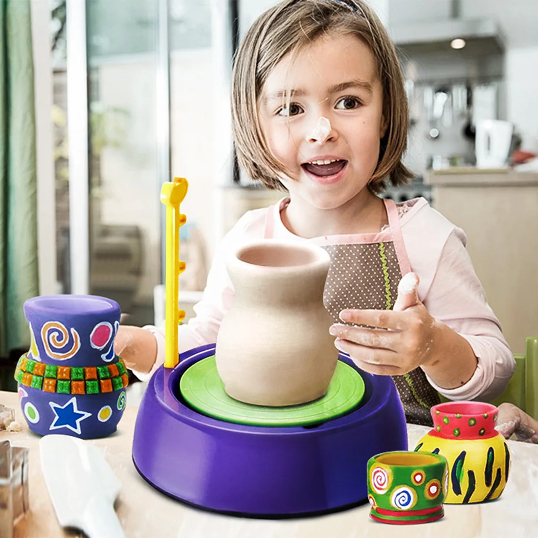 

Hot 10Pcs Children Pretend Play Electric Mini Ceramic Machine Toy DIY Art Craft Pottery Machine Playset - Purple Pottery Machine