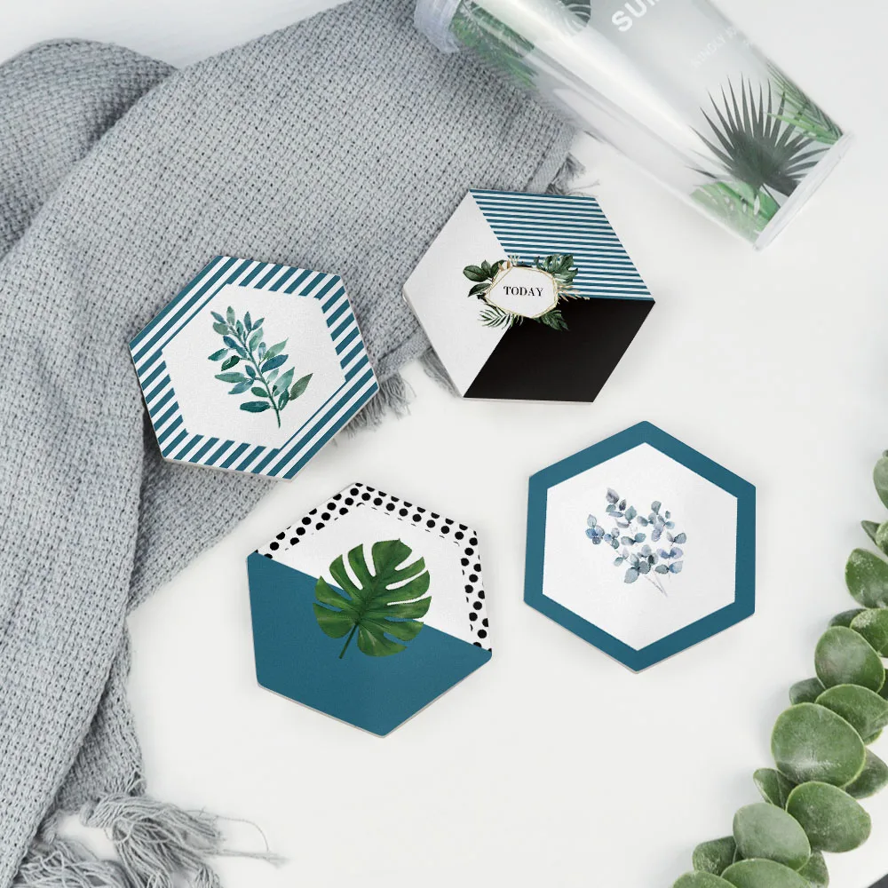 

Hexagon Silicone Coaster Creative Green Plant Print Cup Mats Heat-insulated Anti Slip Pad Hot Drink Holder Desktop Decoration