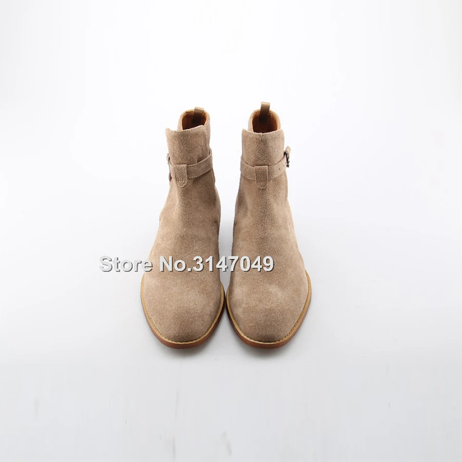 Men chelsea boots vintage leather suede harness ankle buckle strap