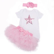 Détail Nouvelles Filles Bébé Vêtements Enfants Portent À Manches Courtes Rose bleu Étoiles Bébé Barboteuses Tutu Jupe D’été Enfants Vêtements Costumes Bebes