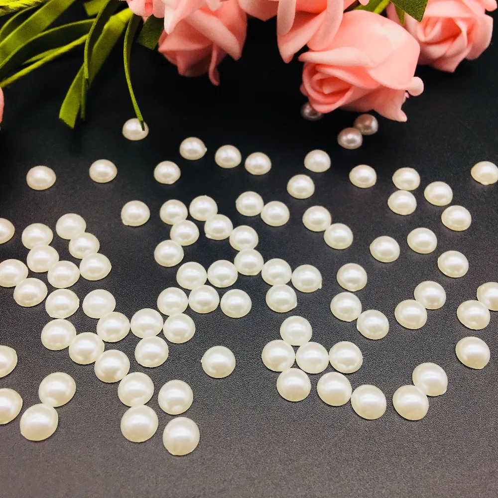 300pc 6mm round resin pearl flat back flat bottom gems Stone Stickers