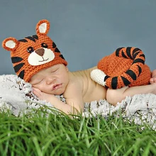 Новорожденный крючком фотографии реквизит новорожденный шапочка "Тигр" и набор трусиков детская шапка бини с животными Размер: 0-1 м, 3-4 м