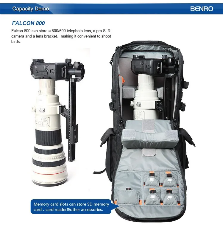 Perfect Benro Falcon 800 professional camera bag SLR backpack Telephoto lens package 10