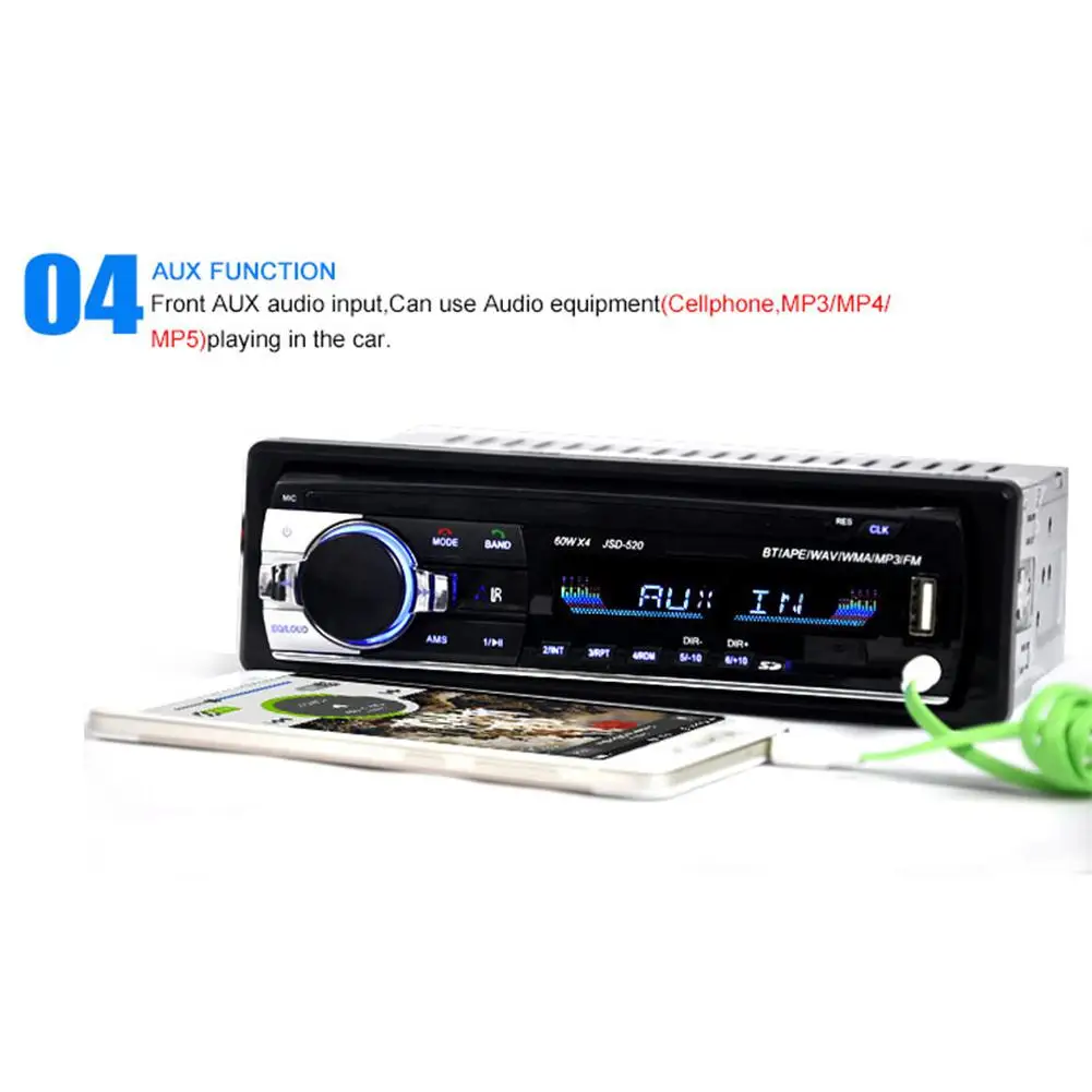 1 шт. Bluetooth fm-передатчик Автомобильный mp3 плеер аудио стерео 4X60 Вт Автомагнитола 12 В в-тире 1 Din fm Aux вход приемник Авторадио