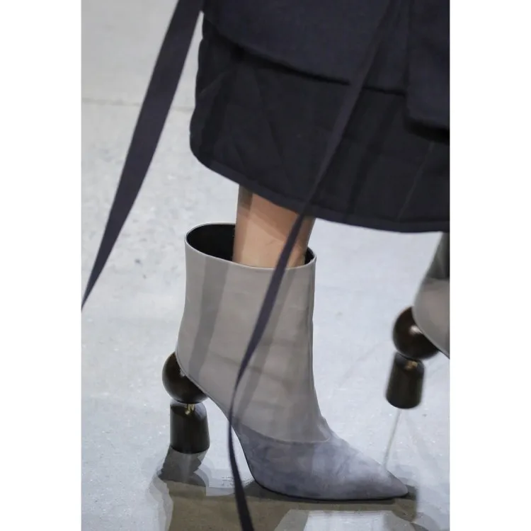 Пикантные Необычные полусапожки на высоком каблуке для женщин; классические слипоны с острым носком; женские модные осенние ботильоны; Цвет черный, белый - Цвет: grey