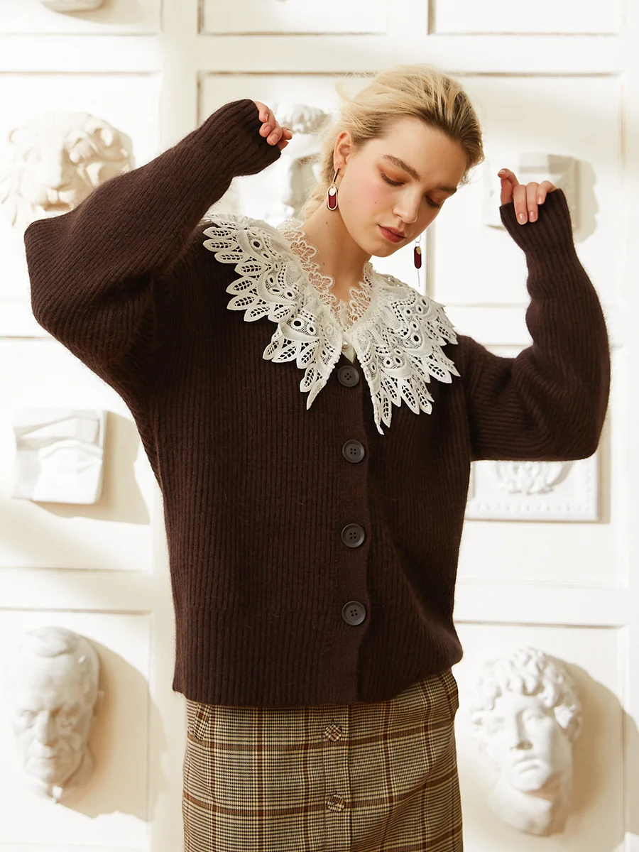 

LYNETTE'S CHINOISERIE Spring Autumn Original Design Women Loose Thick Warm Rabbit fur All-match Kintted Sweaters Cardigans