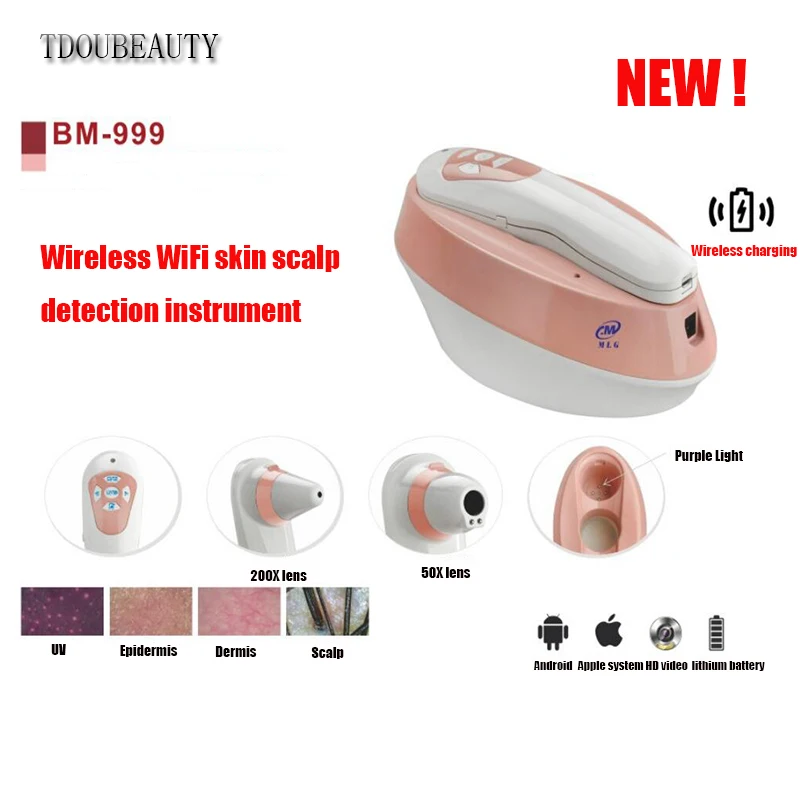 TDOUBEAUTY BM-999 Wireless WI-FI Skin&ampScalp Auto Analyzer Skin Cream For Cuts &amp Burns Charging Technology (Pink) | Красота и