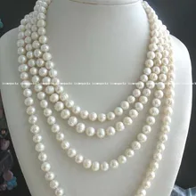 Благородный белый пресноводный жемчуг 7-8 мм круглый 8" ожерелье