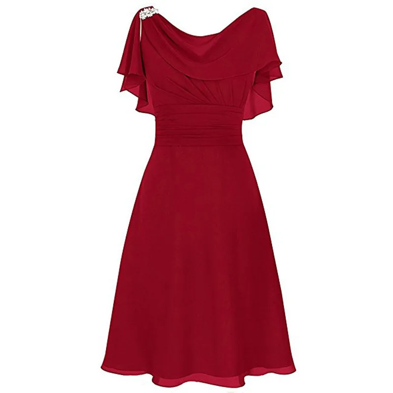 Женские Летние шифоновые платья, женские вечерние повседневные свободные элегантные платья с рюшами и круглым вырезом, летнее пляжное платье Sukienka# B - Цвет: Красный
