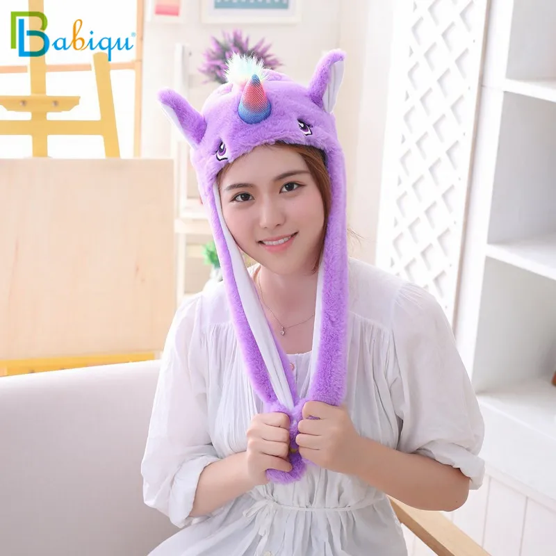 

Funny Plush Moving Unicorn Ears Hat Hand Pinching Ear To Move Vertical Ears Cap Kids Gilrs Women Party Stage Performance Gifts