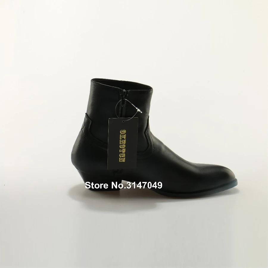 OKHOTCN/мужские ботинки из натуральной кожи; Цвет Черный; с острым носком; Роскошные модные классические деловые и официальные ботильоны; мужская обувь на молнии