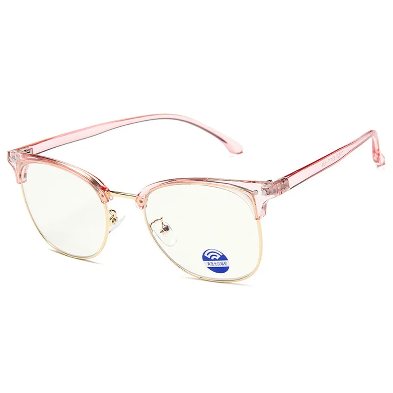 Elbru ретро очки с полуоправой для бровей, очки для близорукости, оправа для мужчин и женщин, оптические компьютерные очки с защитой от синего излучения, очки по рецепту - Цвет оправы: Clear Pink