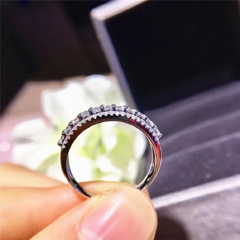 Обручальное кольцо с муассанитом и бриллиантом, Настоящее 18 К 750 Белое золото D Цвет VVS MO-006